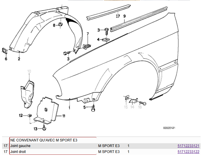 Paire de joint de capot M Sport pour E30 OEM 51712233121 and 51712233122 (droite et gauche)